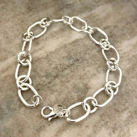 925 Sterling Silver Chain Link Bracelet Silver large link bracelet - Picture 1 of 3